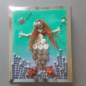 recycle jewelry art assemblage mermaid art